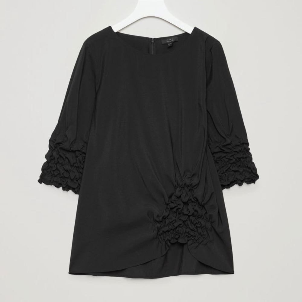COS Black Ruched-Sleeve Tunic Top